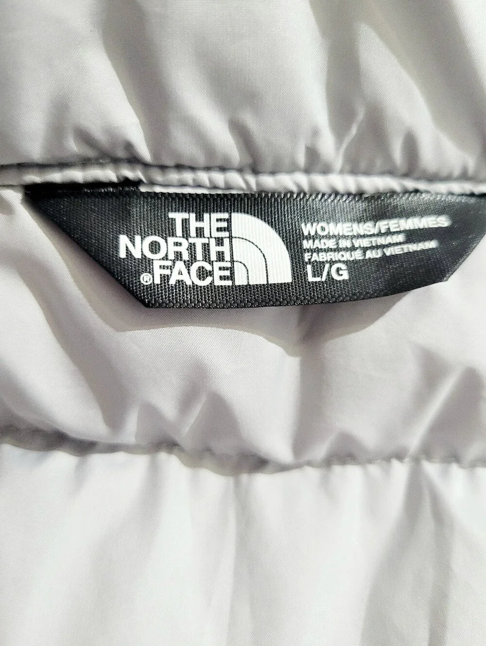 The North Face 550 Fill Goose Down Puffer Vest Women's Large Light Gray Full Zip